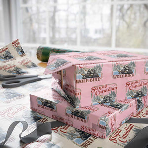 Stupid Canadian Wolf Bird Wrapping Paper Roll Vintage Heated Hookey Loon Meme TS10 Light Pink Print Your Wear
