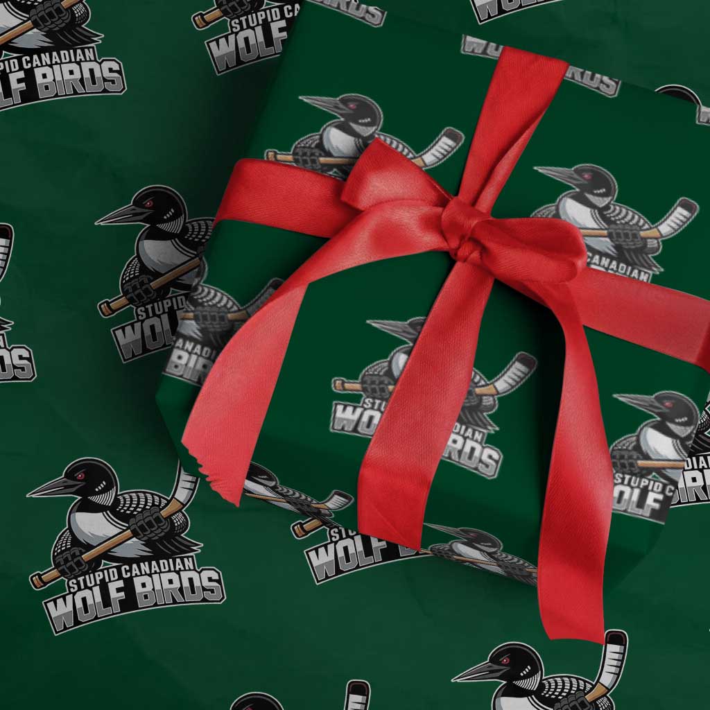 Stupid Canadian Wolf Birds Wrapping Paper Roll Funny Common Loon Viral Hockey Romance TS02 Green Print Your Wear
