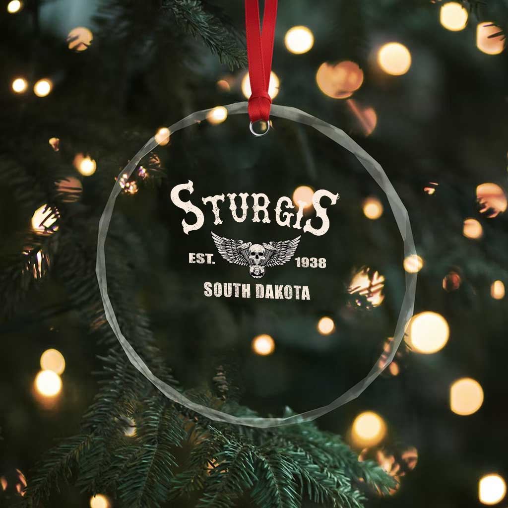 Sturgis South Dakota Est 1938 Motorcycle Biker Skull Crystal Glass Ornament