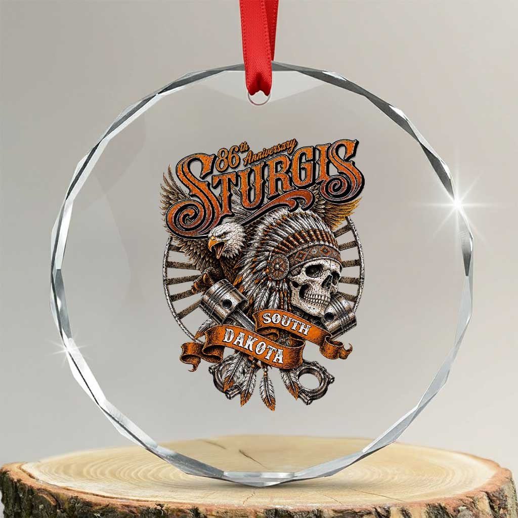 Sturgis South Dakota Indian American Rider Skull 86th Anniversary Crystal Glass Ornament TS11 Transparent Glass 3'' Circle Print Your Wear