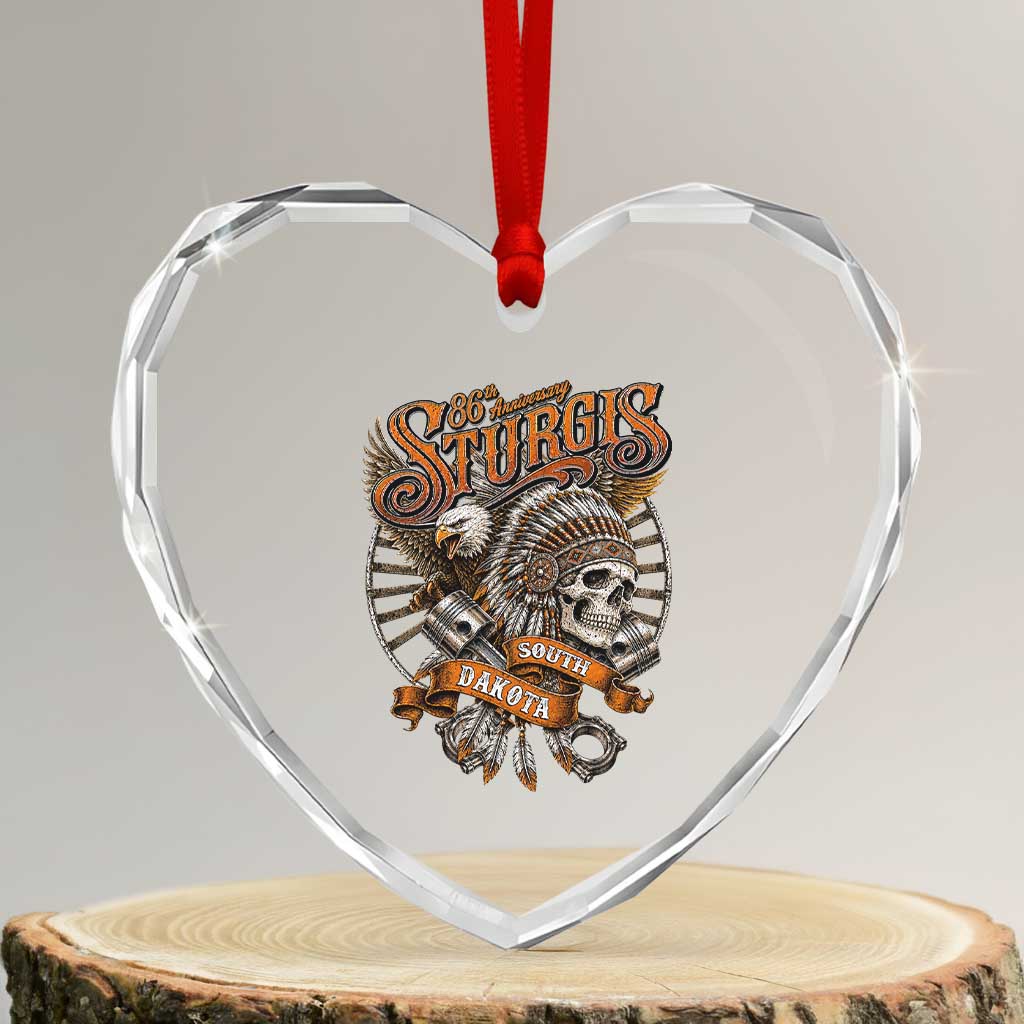 Sturgis South Dakota Indian American Rider Skull 86th Anniversary Heart Crystal Glass Ornament