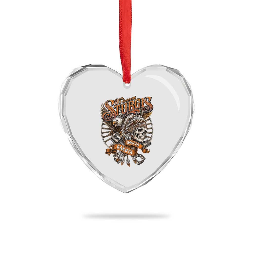 Sturgis South Dakota Indian American Rider Skull 86th Anniversary Heart Crystal Glass Ornament