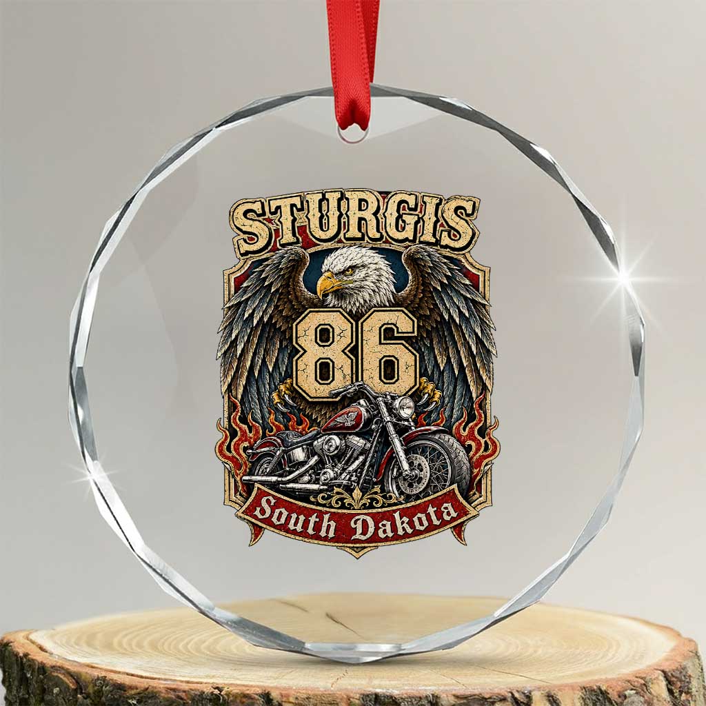 Sturgis South Dakota Motorcycle Lover Eagle 86th Anniversary Crystal Glass Ornament TS11 Transparent Glass 3'' Circle Print Your Wear