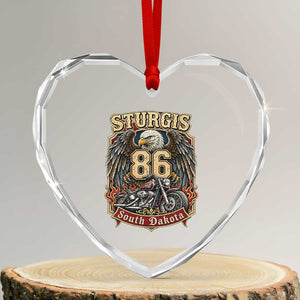 Sturgis South Dakota Motorcycle Lover Eagle 86th Anniversary Heart Crystal Glass Ornament