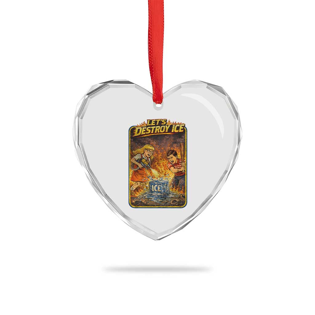 Subtle Abolish Ice Heart Crystal Glass Ornament Retro Protest Satirical Graphic Let's Destroy Ice TS10 Print Your Wear