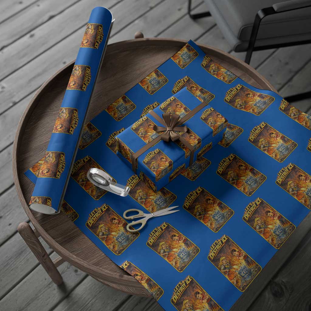Subtle Abolish Ice Wrapping Paper Roll Retro Protest Satirical Graphic Let's Destroy Ice TS10 Blue Print Your Wear