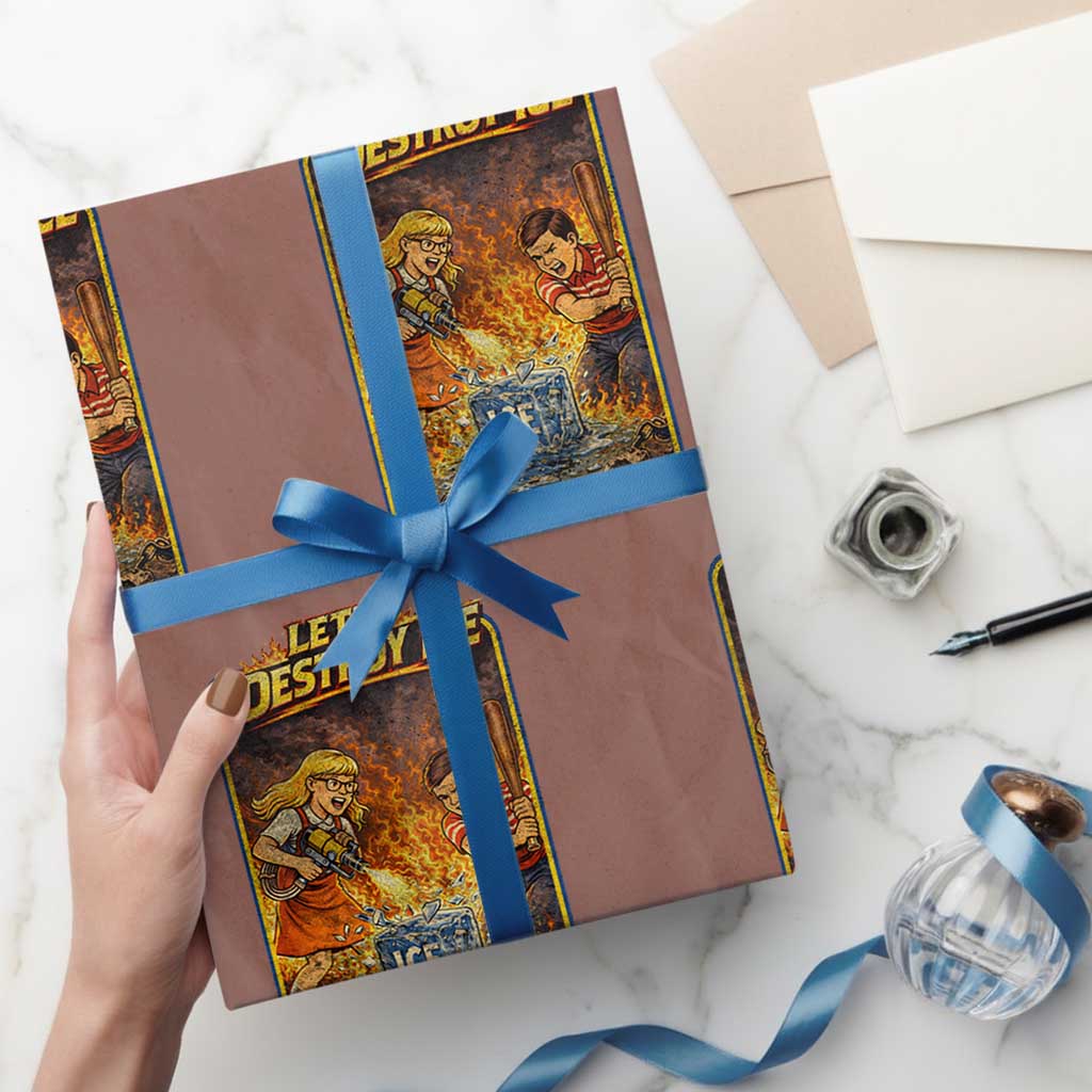 Subtle Abolish Ice Wrapping Paper Roll Retro Protest Satirical Graphic Let's Destroy Ice TS10 Mocha Print Your Wear
