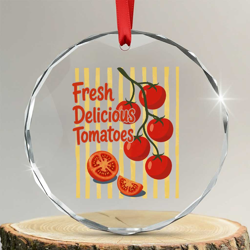 Subtle FDT Crystal Glass Ornament Fresh Delicious Tomatoes Striped Retro Vintage 80s Subtle FDT TS10 Transparent Glass 3'' Circle Print Your Wear