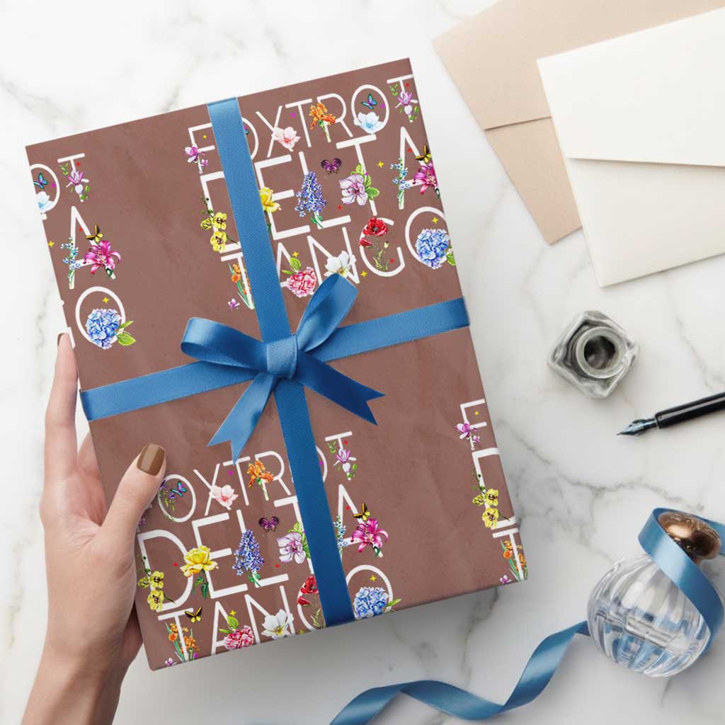 Subtle FDT Floral Wrapping Paper Roll Foxtrot Delta Tango Flower Resist TS10 Mocha Print Your Wear