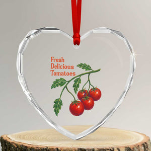 Subtle FDT Heart Crystal Glass Ornament Fresh Delicious Tomatoes Retro Tomato Vine Graphic Political Humor