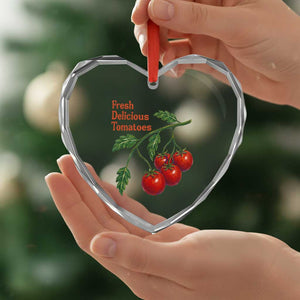 Subtle FDT Heart Crystal Glass Ornament Fresh Delicious Tomatoes Retro Tomato Vine Graphic Political Humor