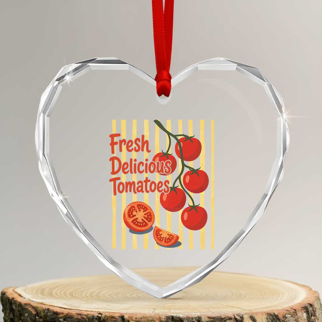 Subtle FDT Heart Crystal Glass Ornament Fresh Delicious Tomatoes Striped Retro Vintage 80s Subtle FDT TS10 Transparent Glass 3'' Heart Print Your Wear