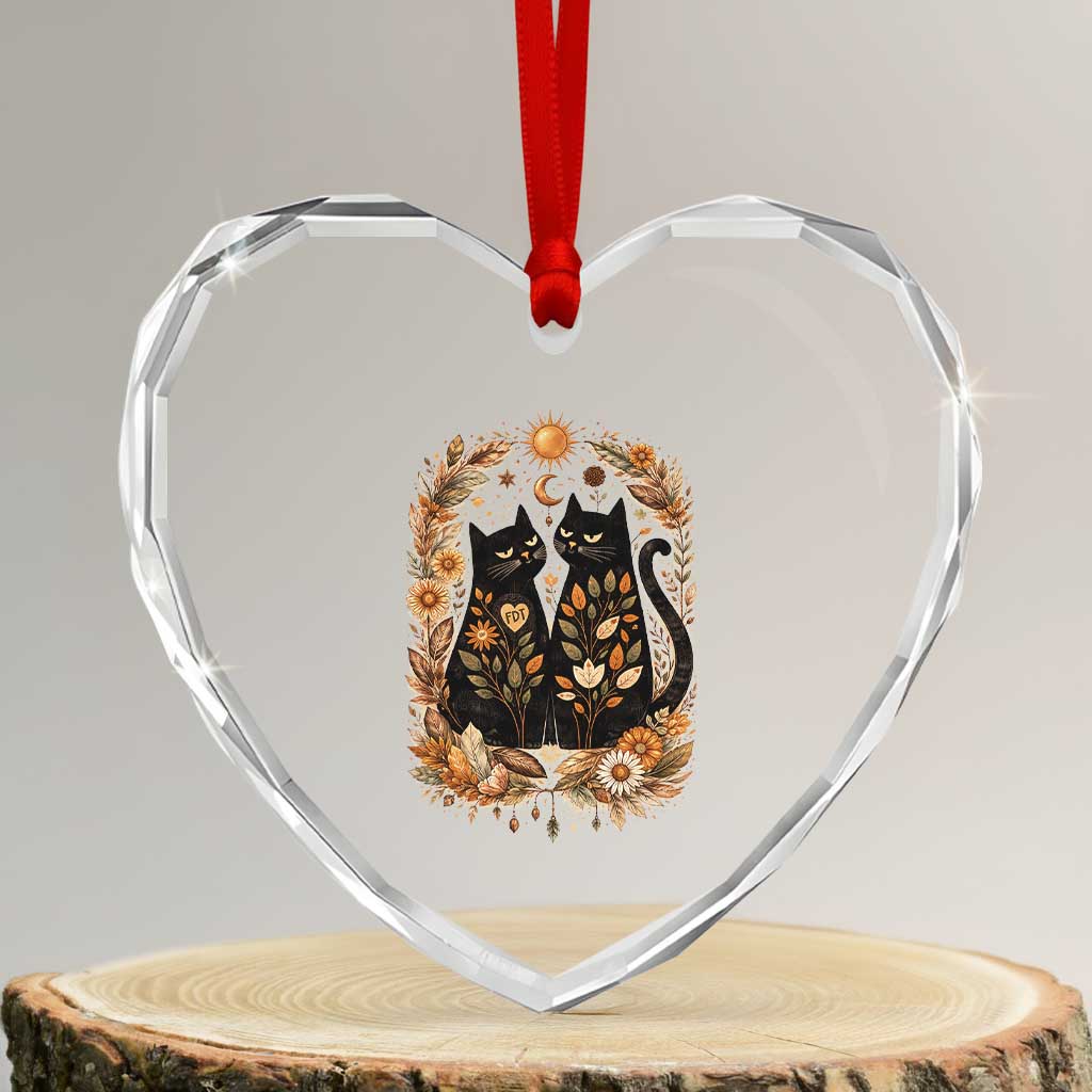 Subtle FDT Heart Crystal Glass Ornament Vintage Flower Black Cat Social Activist TS10 Transparent Glass 3'' Heart Print Your Wear