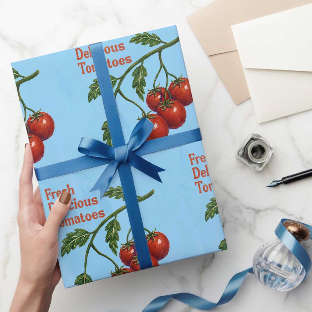 Subtle FDT Wrapping Paper Roll Fresh Delicious Tomatoes Retro Tomato Vine Graphic Political Humor