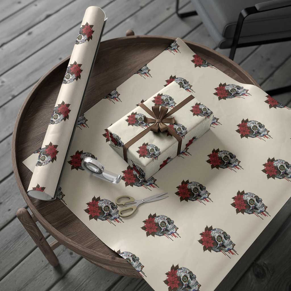 Sugar Skull Calavera Holiday Spirit Mistletoe Wrapping Paper Roll TS14 Beige Print Your Wear
