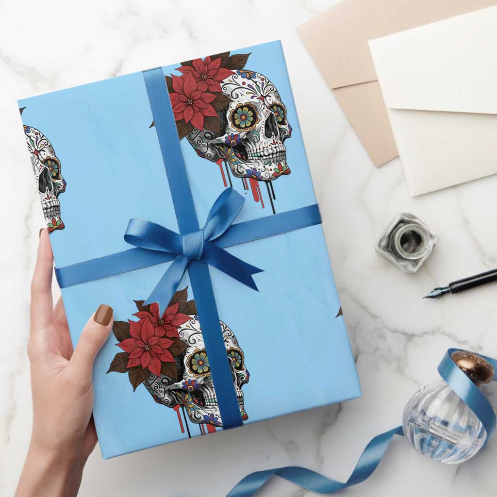Sugar Skull Calavera Holiday Spirit Mistletoe Wrapping Paper Roll TS14 Light Blue Print Your Wear