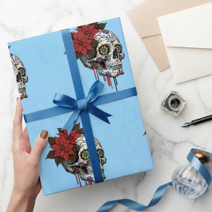 Sugar Skull Calavera Holiday Spirit Mistletoe Wrapping Paper Roll TS14 Light Blue Print Your Wear