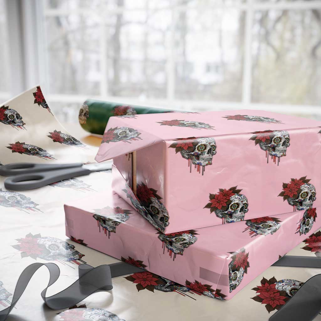 Sugar Skull Calavera Holiday Spirit Mistletoe Wrapping Paper Roll TS14 Light Pink Print Your Wear
