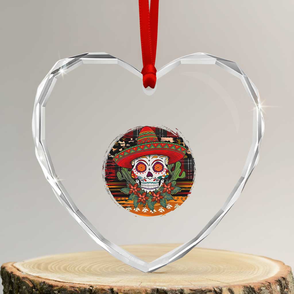 Sugar Skull Mexican Christmas Heart Crystal Glass Ornament TS14 Transparent Glass 3'' Heart Print Your Wear