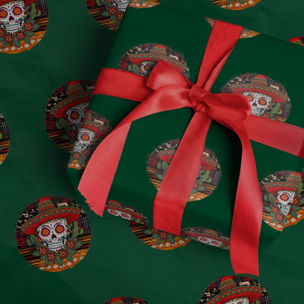 Sugar Skull Mexican Christmas Wrapping Paper Roll TS14 Green Print Your Wear