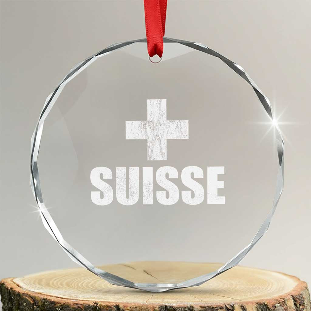 Suisse Swiss French Vintage Cross Flag Switzerland Roots Crystal Glass Ornament TS11 Transparent Glass 3'' Circle Print Your Wear