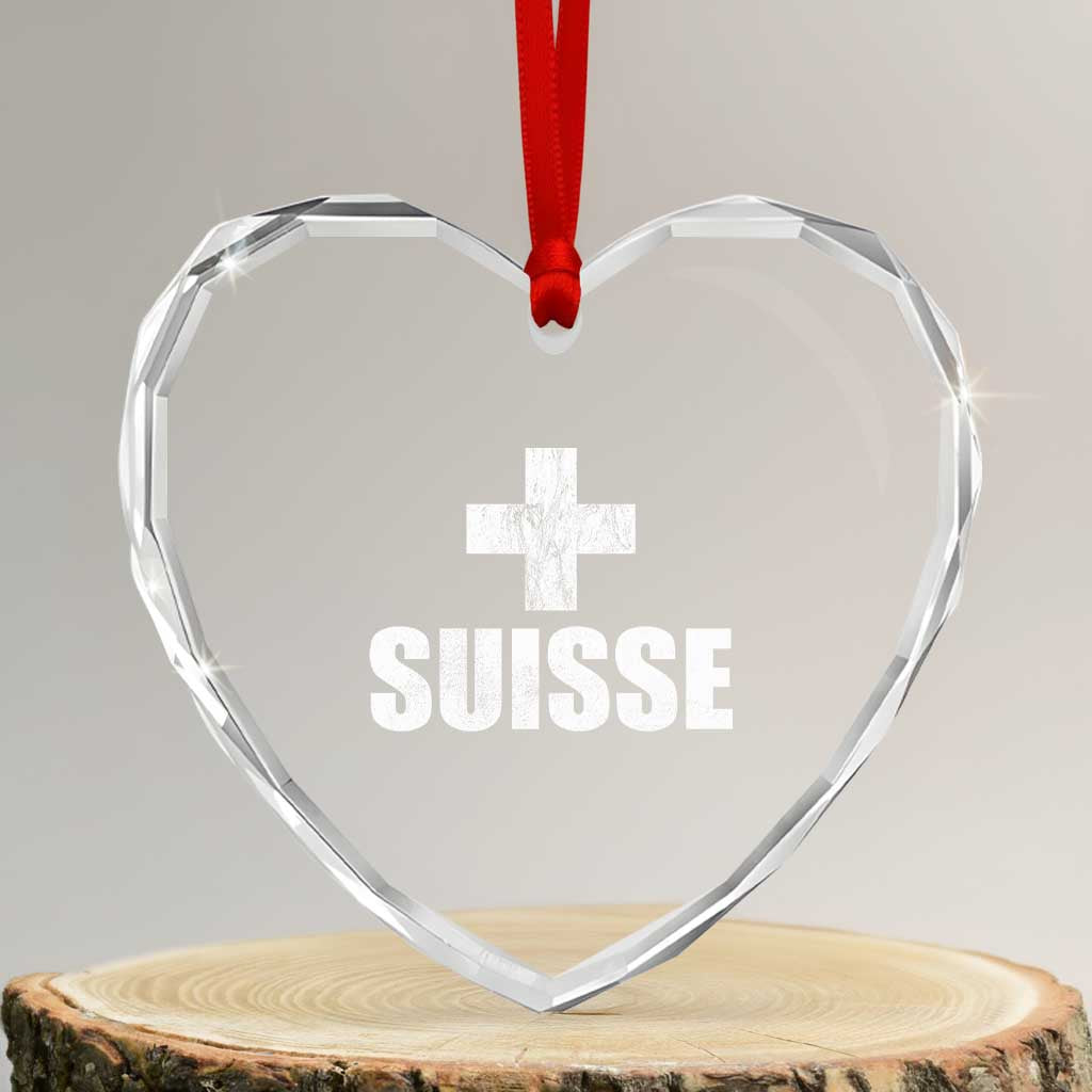 Suisse Swiss French Vintage Cross Flag Switzerland Roots Heart Crystal Glass Ornament TS11 Transparent Glass 3'' Heart Print Your Wear