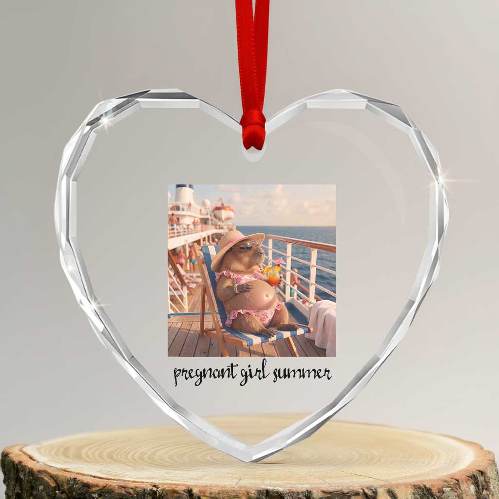 Summer Capybara Pregnancy Heart Crystal Glass Ornament Baby Announcement Gift TS12 Transparent Glass 3'' Heart Print Your Wear