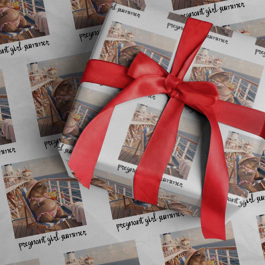 Summer Capybara Pregnancy Wrapping Paper Roll Baby Announcement Gift