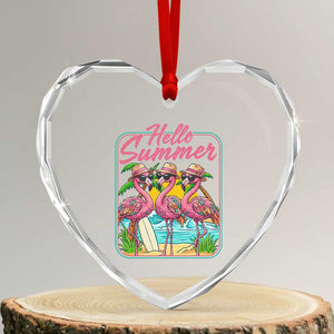 Summer Flamingo Pink Heart Crystal Glass Ornament Tropical Palm Tree Beach Vacation TS14 Transparent Glass 3'' Heart Print Your Wear