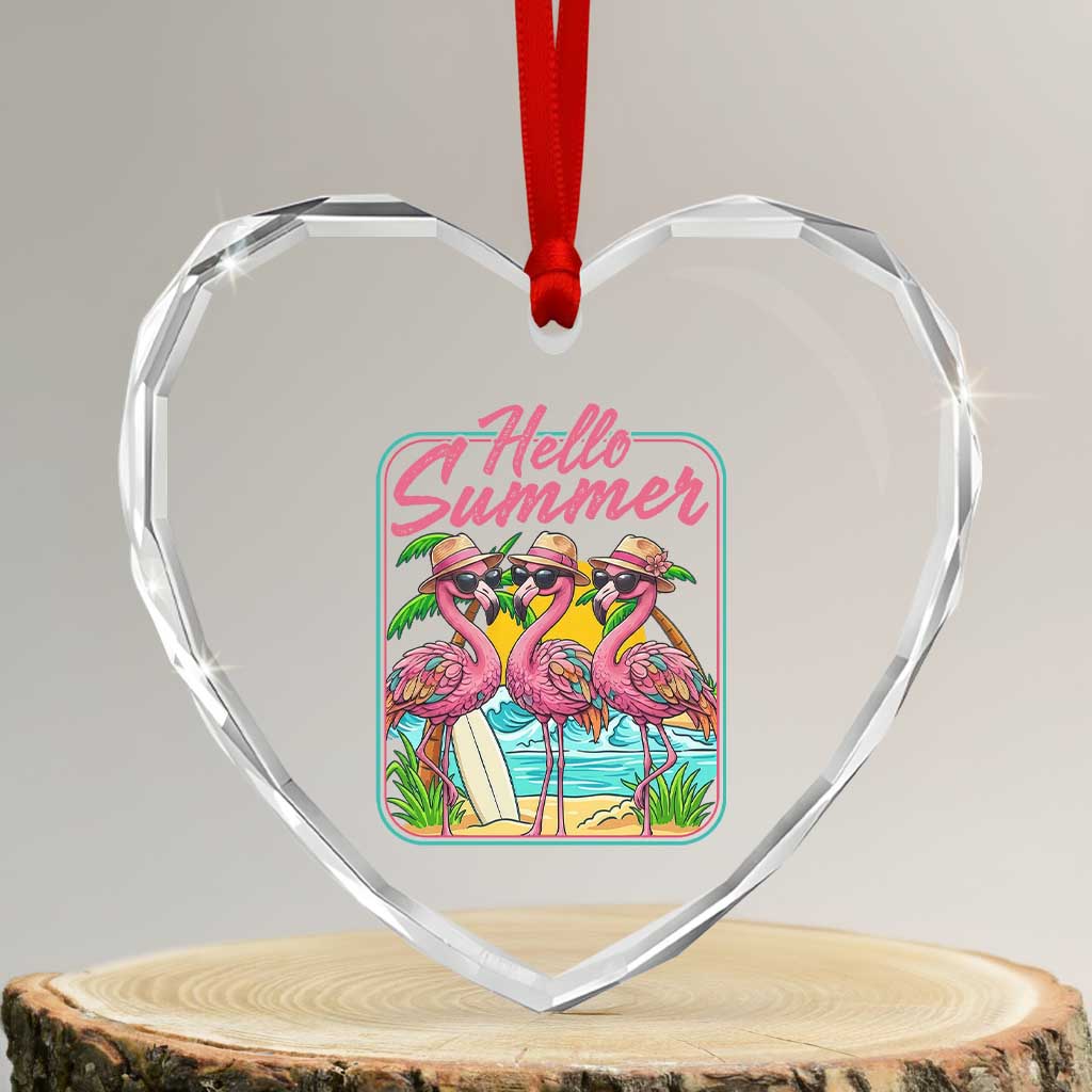 Summer Flamingo Pink Heart Crystal Glass Ornament Tropical Palm Tree Beach Vacation TS14 Transparent Glass 3'' Heart Print Your Wear