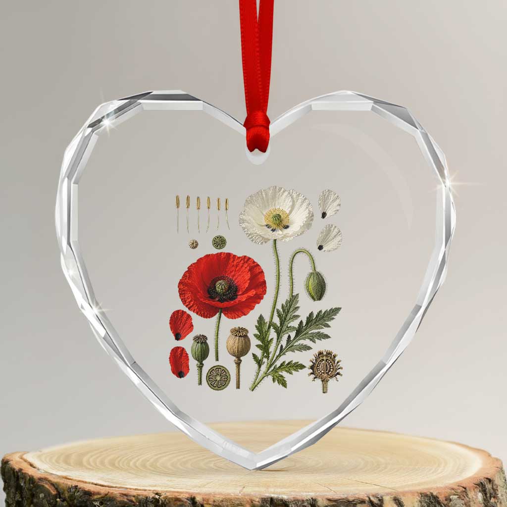 Summer Red Poppy Flower Botanical Poppies Vintage Print Memorial Day Floral Graphic Heart Crystal Glass Ornament TS10 Transparent Glass 3'' Heart Print Your Wear