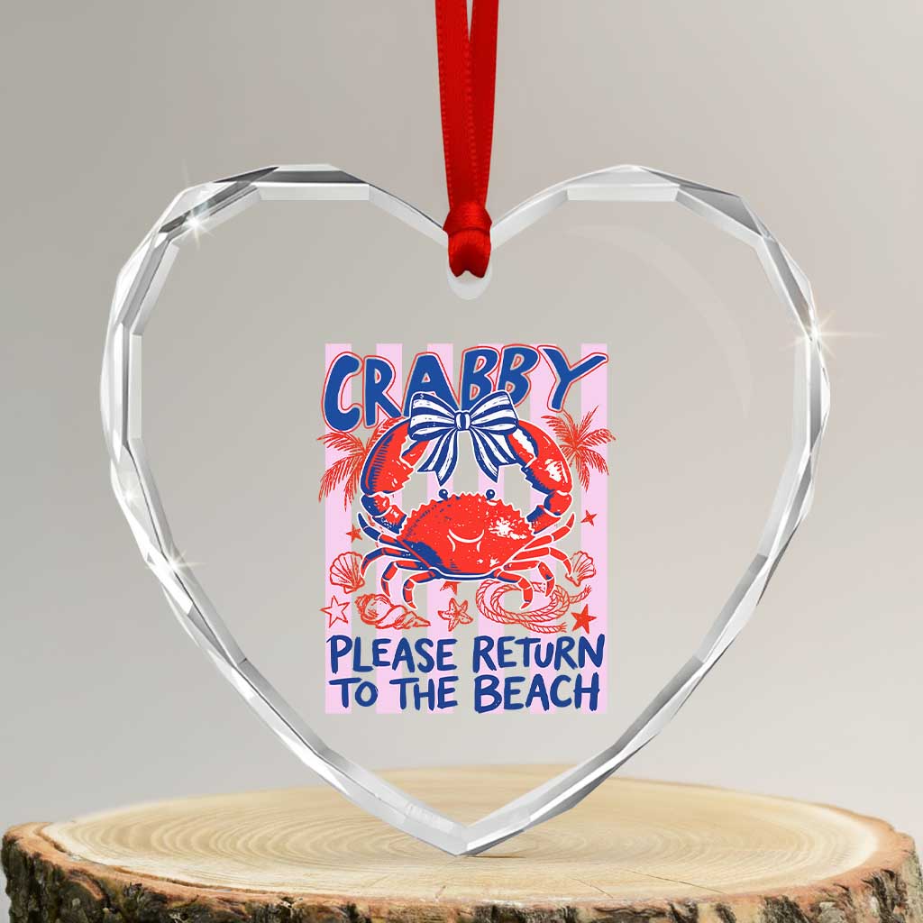 Summer Vacation Heart Crystal Glass Ornament If Crabby Return To Beach Retro Graphic TS10 Transparent Glass 3'' Heart Print Your Wear