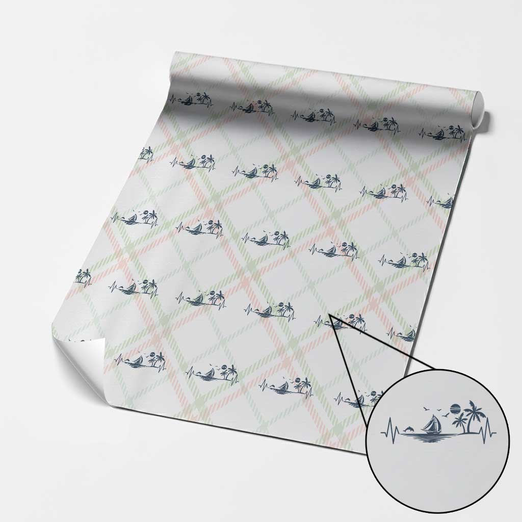 Summer Vacation Heartbeat Pulse Sunset Silhouette Wrapping Paper Roll Tropical Island Lover TS12 Christmas Plaid Print Your Wear