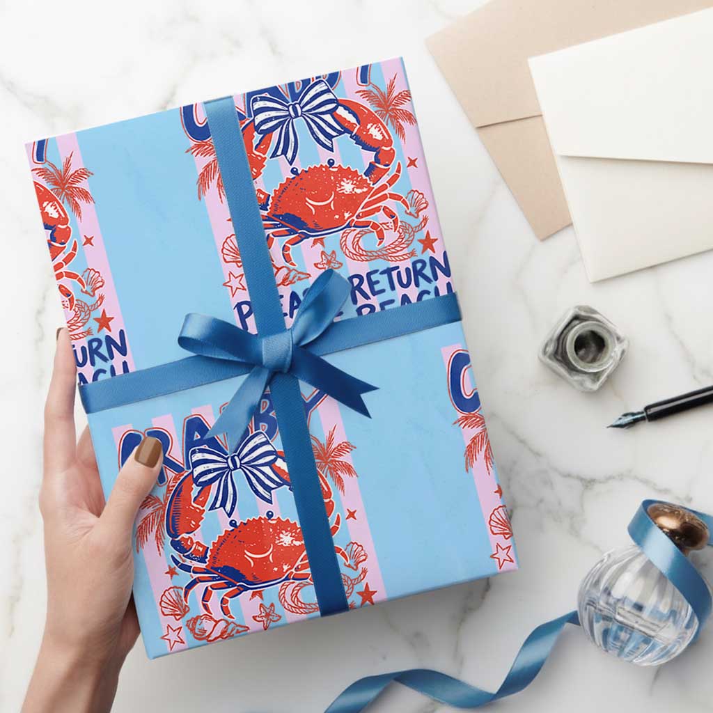 Summer Vacation Wrapping Paper Roll If Crabby Return To Beach Retro Graphic
