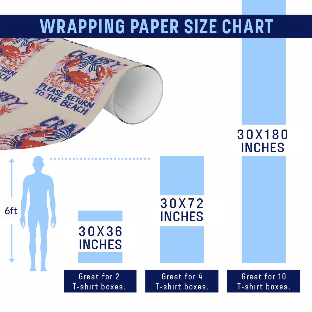 Summer Vacation Wrapping Paper Roll If Crabby Return To Beach Retro Graphic