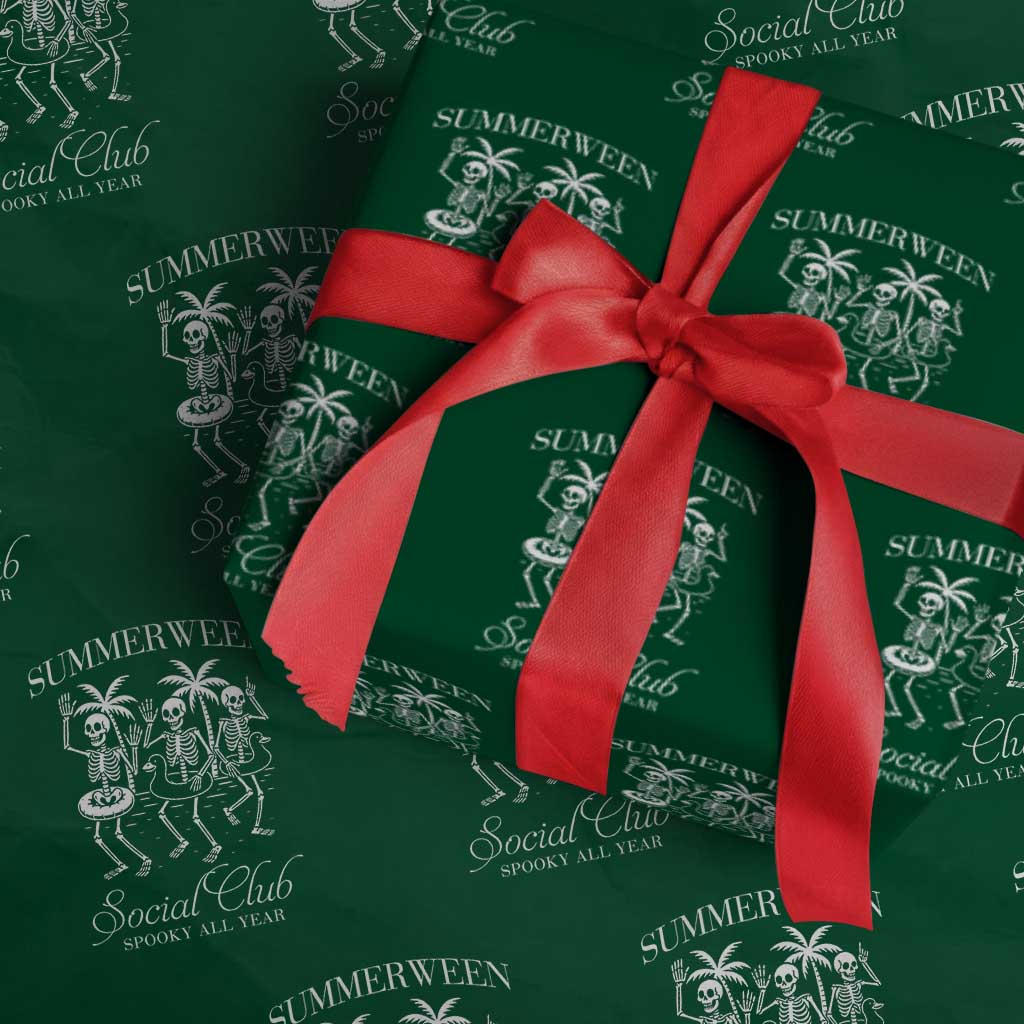 Summerween Social Club Wrapping Paper Roll Spooky All Year Skeleton Summer Halloween Beach Party TS02 Green Print Your Wear