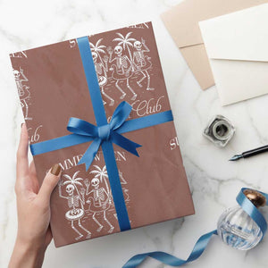 Summerween Social Club Wrapping Paper Roll Spooky All Year Skeleton Summer Halloween Beach Party TS02 Mocha Print Your Wear