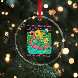 Summerween Zombie Pool Party Crystal Glass Ornament Chillin and Thrillin Flamingo Float Summer Halloween TS02 Print Your Wear