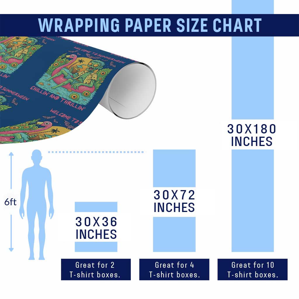 Summerween Zombie Pool Party Wrapping Paper Roll Chillin and Thrillin Flamingo Float Summer Halloween TS02 Print Your Wear