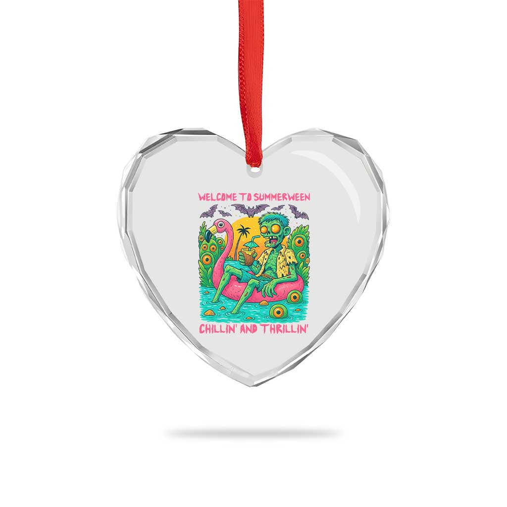 Summerween Zombie Pool Party Heart Crystal Glass Ornament Chillin and Thrillin Flamingo Float Summer Halloween TS02 Print Your Wear