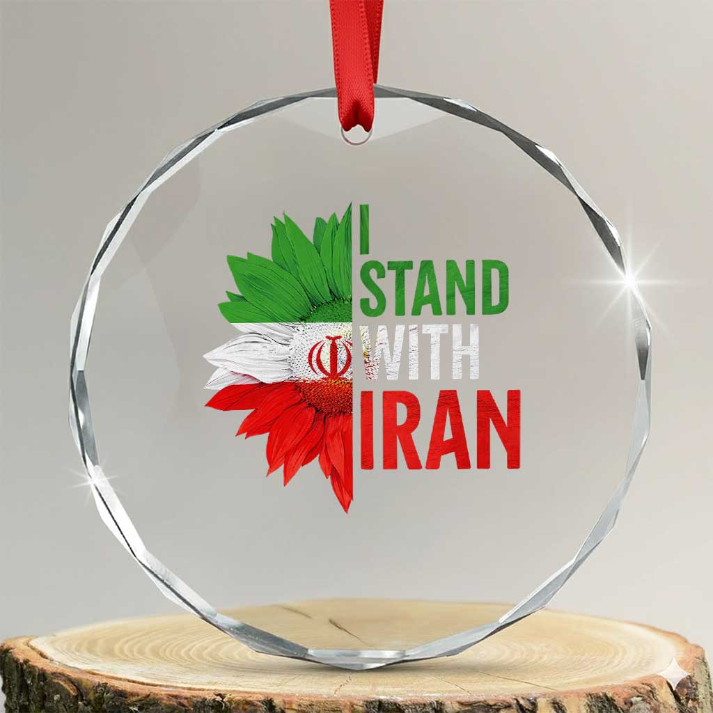 Sunflower Iran Flag Crystal Glass Ornament Persian Freedom I Stand With Iran TS10 Transparent Glass 3'' Circle Print Your Wear