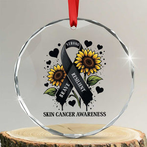 Sunflower Skin Cancer Awareness Crystal Glass Ornament Brave Strong Resilient TS12 Transparent Glass 3'' Circle Print Your Wear