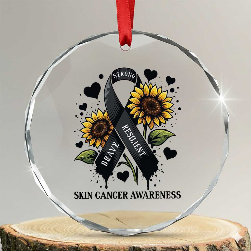 Sunflower Skin Cancer Awareness Crystal Glass Ornament Brave Strong Resilient TS12 Transparent Glass 3'' Circle Print Your Wear