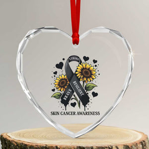 Sunflower Skin Cancer Awareness Heart Crystal Glass Ornament Brave Strong Resilient TS12 Transparent Glass 3'' Heart Print Your Wear