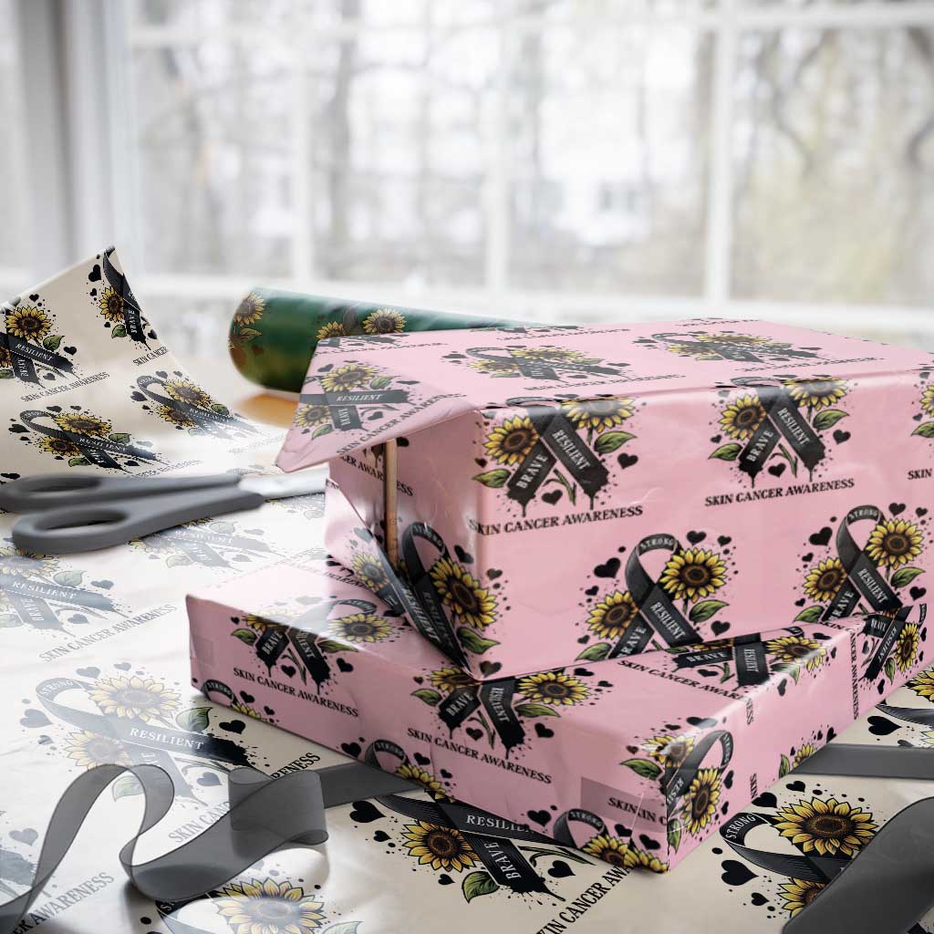 Sunflower Skin Cancer Awareness Wrapping Paper Roll Brave Strong Resilient TS12 Light Pink Print Your Wear