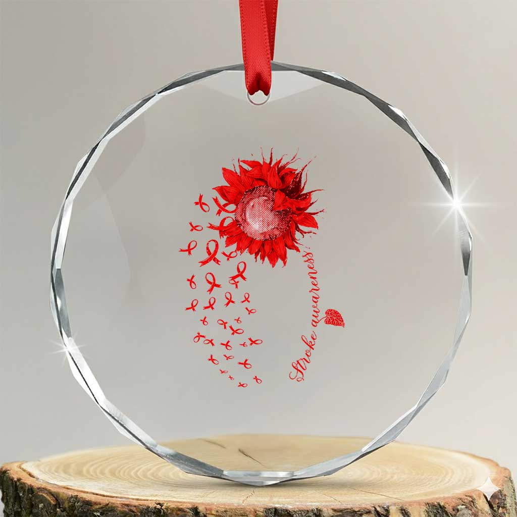 Sunflower Stroke Awareness Red Ribbon Crystal Glass Ornament TS11 Transparent Glass 3'' Circle Print Your Wear