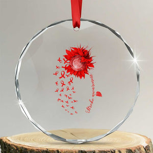 Sunflower Stroke Awareness Red Ribbon Crystal Glass Ornament TS11 Transparent Glass 3'' Circle Print Your Wear
