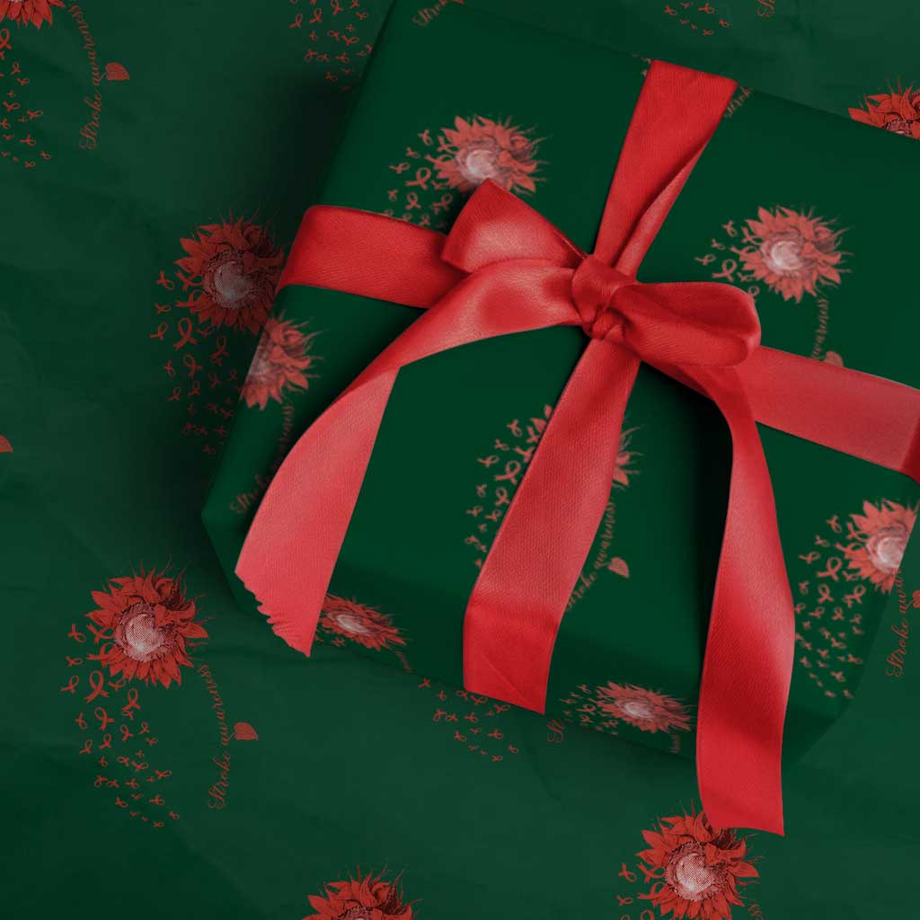 Sunflower Stroke Awareness Red Ribbon Wrapping Paper Roll TS11 Green Print Your Wear