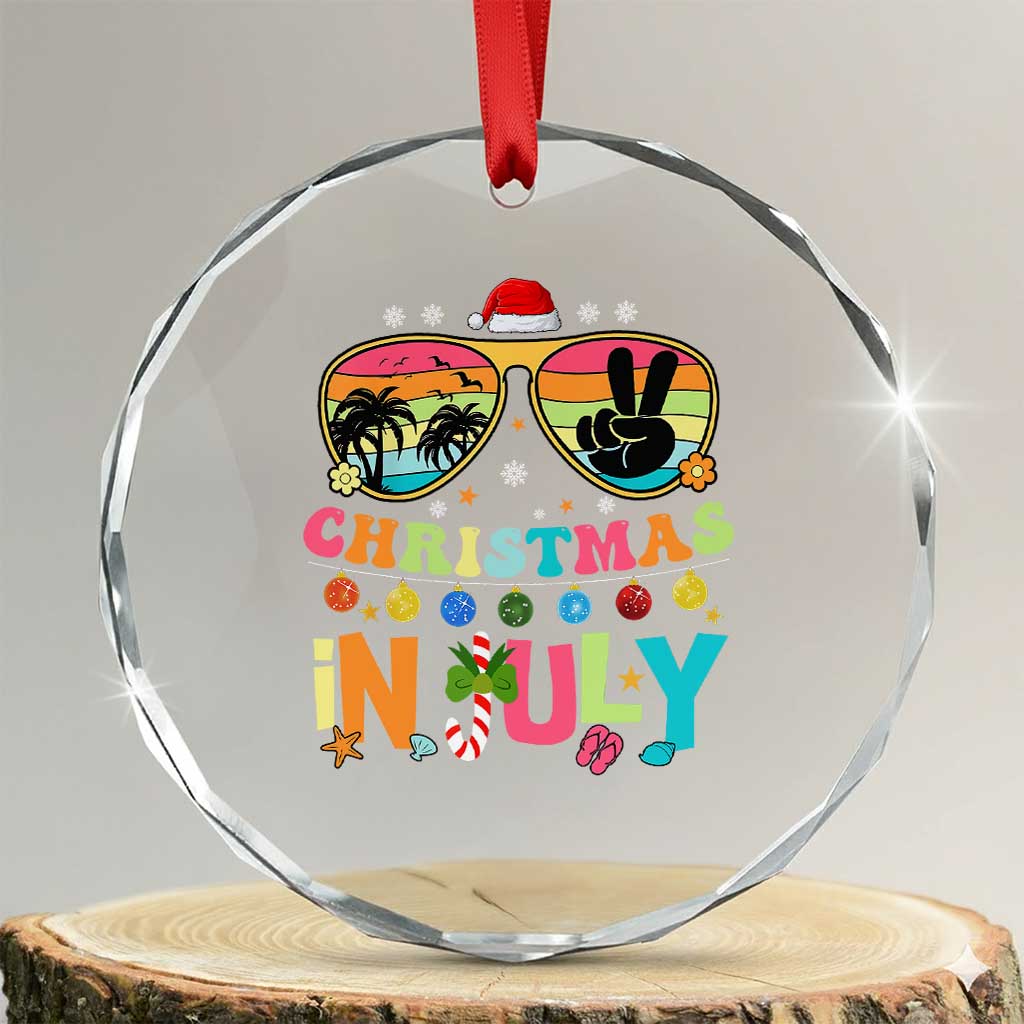 Sunglasses Beach Christmas in July Crystal Glass Ornament Santa Summer Xmas TS10 Transparent Glass 3'' Circle Print Your Wear