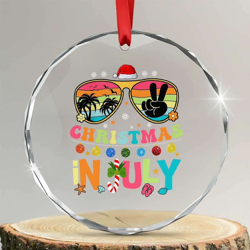 Sunglasses Beach Christmas in July Crystal Glass Ornament Santa Summer Xmas TS10 Transparent Glass 3'' Circle Print Your Wear